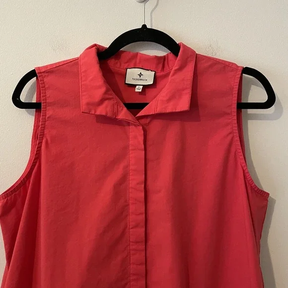 Tuckernuck Sleeveless Charlie Dress Shirt‎ Dress Red Coral Size L Collar Classic - Picture 5 of 10